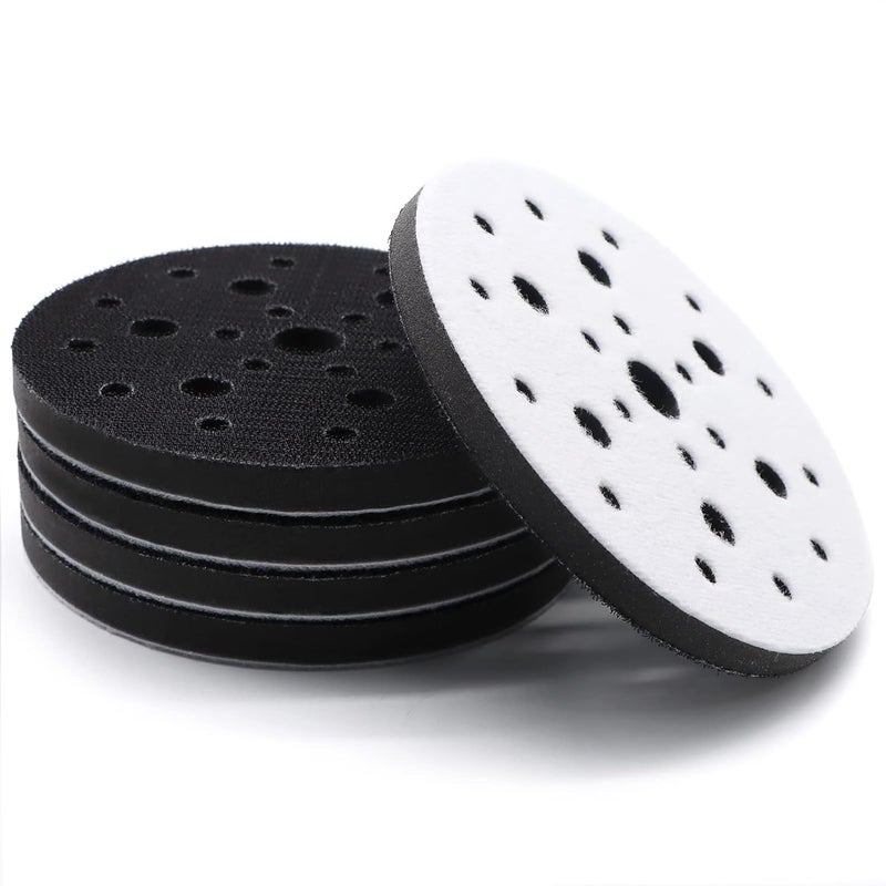SIJDIEE 5 Pack Interface Pads, 6 Inch 25 Holes Hook and Loop Soft Density Sponge Cushion Buffer Backing Pad, Foam Sanding Interface Pads for Orbital Sander Automotive Woodworking Polishing - Image 1